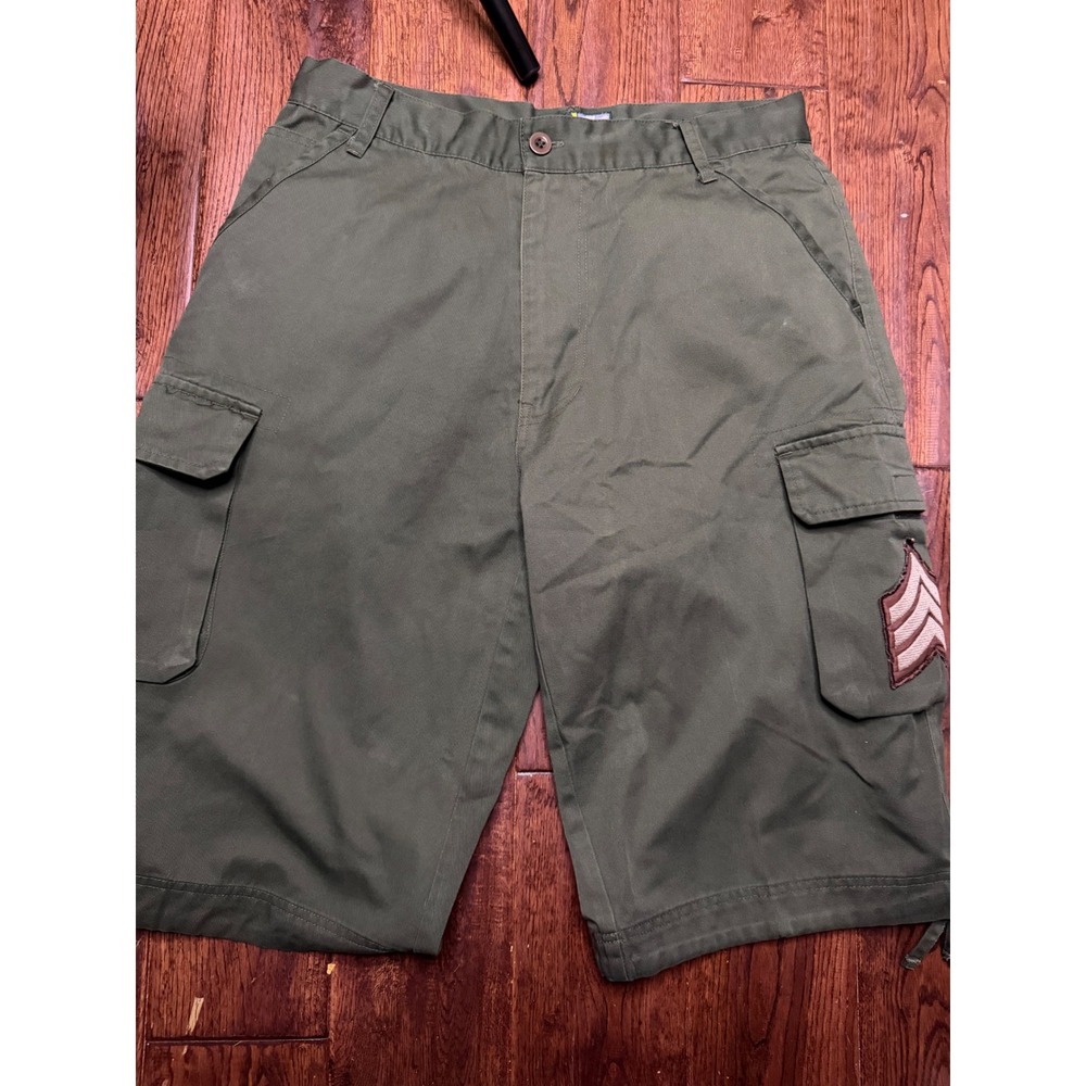 Raw Blue Mens Olive Green Cargo Shorts Military Chevron Patch Size 32 Streetwear